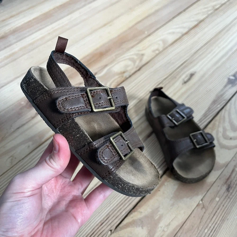 Bruno Toddler Brown Double Strap Buckle Cork Sandals Sz 8M osh kosh‎ hook & loop
